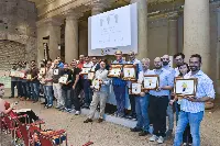 I vincitori del Premio cerevisia 2018, presso la sala del Tempio di Adriano a Roma, in data 12 giugno 2018