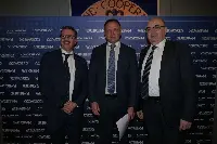 Maurizio Gardini, presidente di Confcooperative,Francesco Lollobrigida, ministro dell'Agricoltura, della Sovranità Alimentare e delle Foreste, Carlo Piccinini, presidente di Confcooperative FedagriPesca