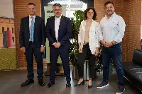 Accordo Hera-Tiepolo (luglio 2023). Da sinistra: l'amministratore delegato di Hera, Orazio Iacono; il presidente esecutivo di Hera, Cristian Fabbri; la consigliera Combigas, Manuela Pompignoli; l'amministratore unico di Greenfield, Paolo Fagnoli