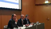 Presentazione Protocollo contro Italian Sounding, Anuga 2019. Da sx: Luca Macario, Luigi Scordamaglia, Thomas Rosolia