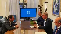 Il neo-titolare del Mise, ministro Adolfo Urso incontra il presidente della Regione Friuli Venezia Giulia Massimiliano Fedriga