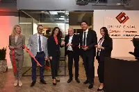 Inaugurazione Cimbali Dubai: da sx, Paola Zagni Office Manager Cimbali DMCC branch; Claudio Torresan GM Cimbali DMCC branch; Silvia Ciriello Vice Console Generale d'Italia EAU; Franco Panno AD Cimbali; Bruno Pignatelli Export Sales Manager Cimbali