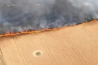 Campi di grano incendiati dalle truppe russe in Ucraina