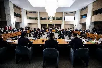La presentazione dell'etichettatura italiana Nutrinform Battery avvenuta il 15/2/2022 alla Farnesina, alla quale sono intervenuti i ministri Patuanelli, Di Maio e Speranza (di spalle nella foto)