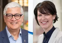 Sir Ivan Menezes, ex ad Diageo (a sinistra); Debra Crew, nuovo ad Diageo (a destra),