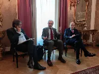 Evento Centromarca. Da sx Angelo Massaro (IRI), Francesco Mutti (Centromarca), Nando Pagnoncelli (Ipsos)