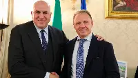 Il ministro dell'Agricoltura, della Sovranità alimentare e delle Foreste Francesco Lollobrigida (a destra), e il ministro della Difesa Guido Crosetto (a  sinistra)