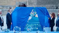 Il ministro dell'agricoltura, della sovranità alimentare e delle foreste Francesco Lollobrigida inaugura il logo della candidatura della cucina italiana a patrimonio Unesco (Pompei, 5 agosto 2023)