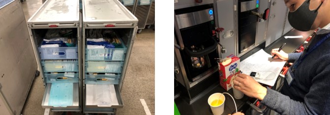 Ana, All Nippon Airways: nuovo refrigerante ecologico è il "Fujiyama18"; a destra esperimento in volo scostamento temperatura con il ghiaccio secco