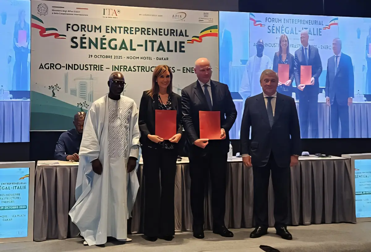 Da sinistra: il ministro Agricoltura Senegal, Mabouba Diagne; IFAD, Federica Diamanti; presidente Esecutivo BF Spa, Federico Vecchioni; ministro Esteri Italia, Antonio Tajani