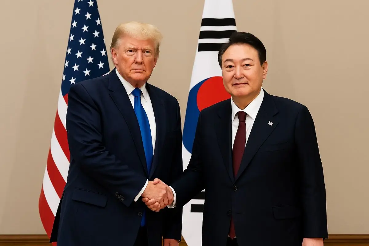 Accordo sui dazi Usa-Corea del Sud: stretta di mano tra il presidente Usa Donald Trump e il presidente coreano Lee Jae Myung