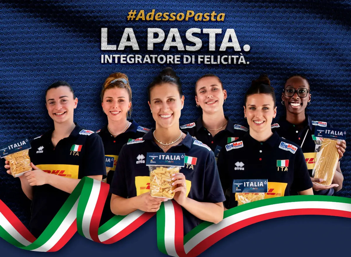 Presentazione il 30 luglio 2025 della nuova campagna di comunicazione della pasta a cura di Masaf, Ismea e Fipav (federazione italiana pallavolo)