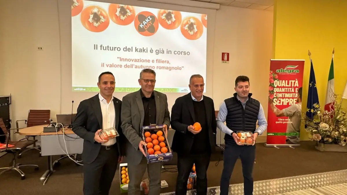 Kaki Day - da sinistra Bucchi, Castellari, Moretti e Federico Cavassi (Direttore operativo Agrintesa) - 21 ottobre 2025