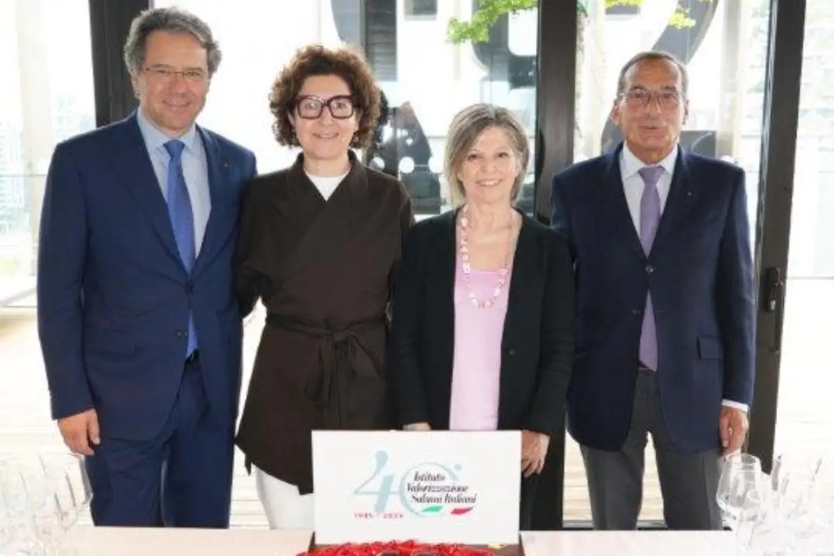 Nicola Levoni, Marella Levoni, Monica Malavasi e Francesco Pizzagalli ai festeggiamenti per i 40 anni dell'Istituto Valorizzazione Salumi Italiani (Ivsi)
