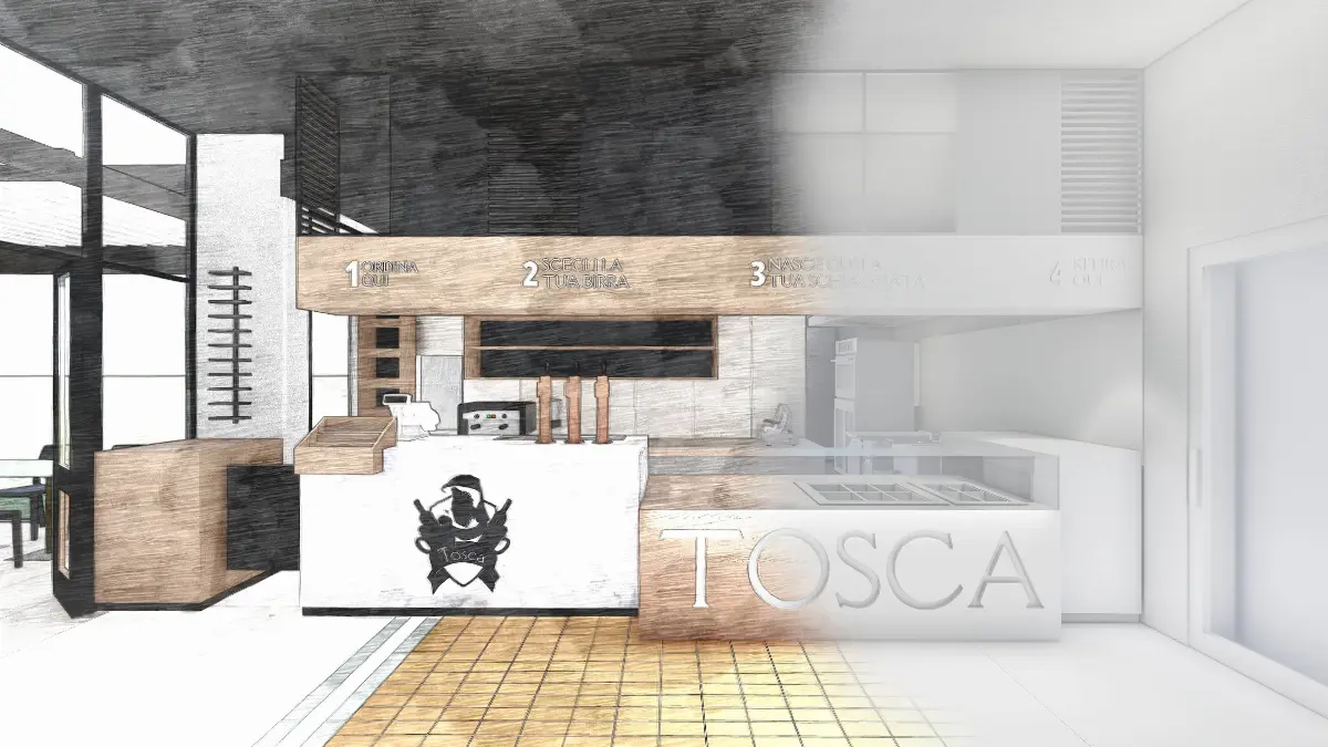 Il rendering del nuovo locale Tosca-L'arte del gusto