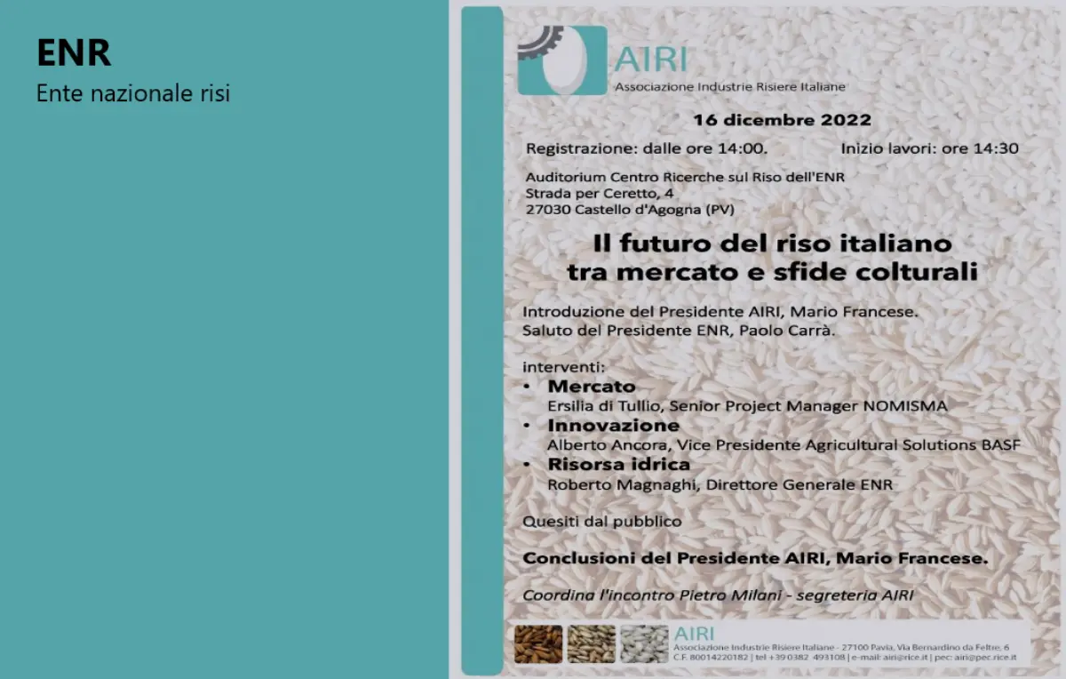 Evento "Il futuro del riso italiano tra mercato e sfide colturali"