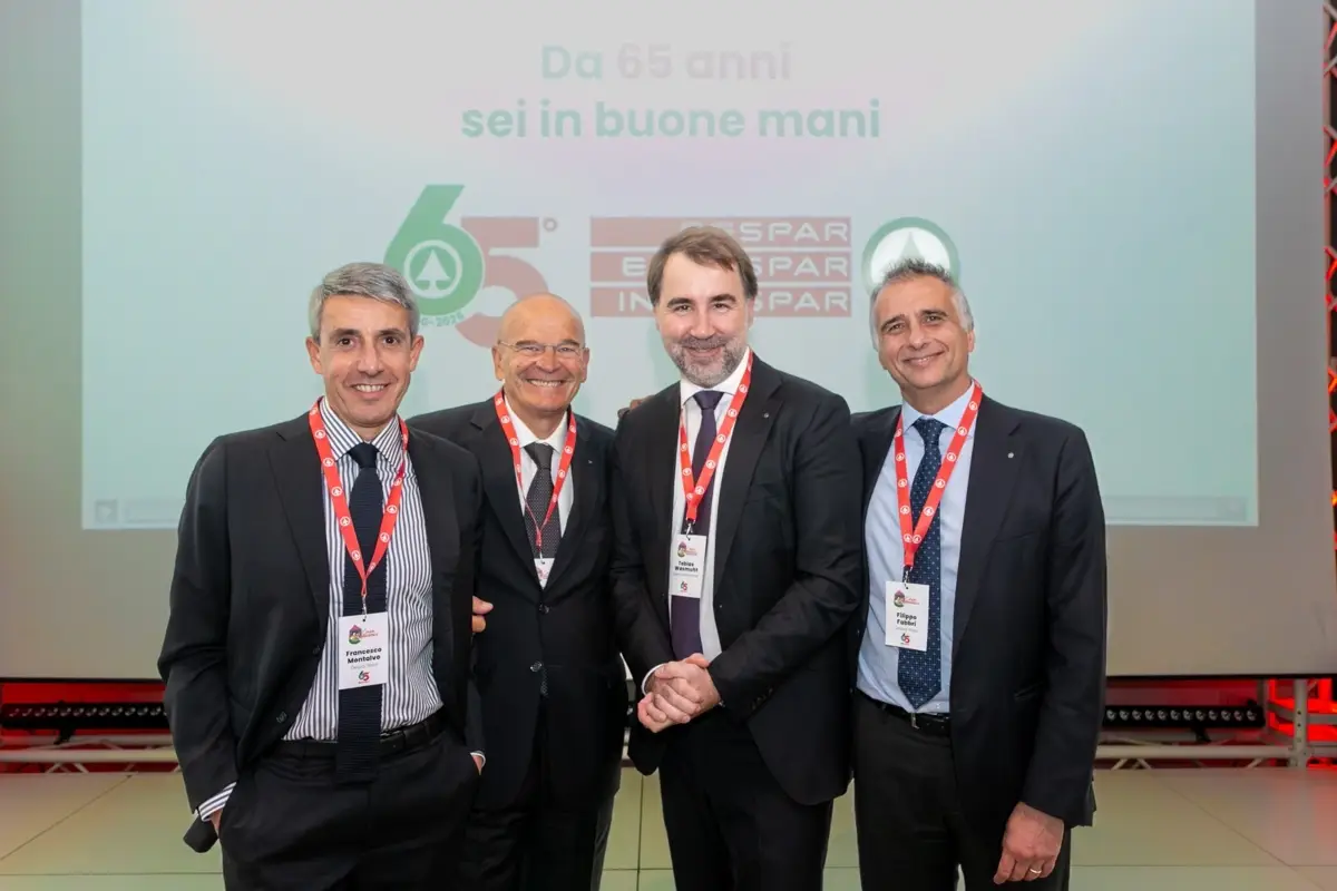 Celebrazioni per i 65 anni di Despar Italia. Da sinistra: Francesco Montalvo, Fabrizio Colomb, Tobias Washmut, Filippo Fabbri