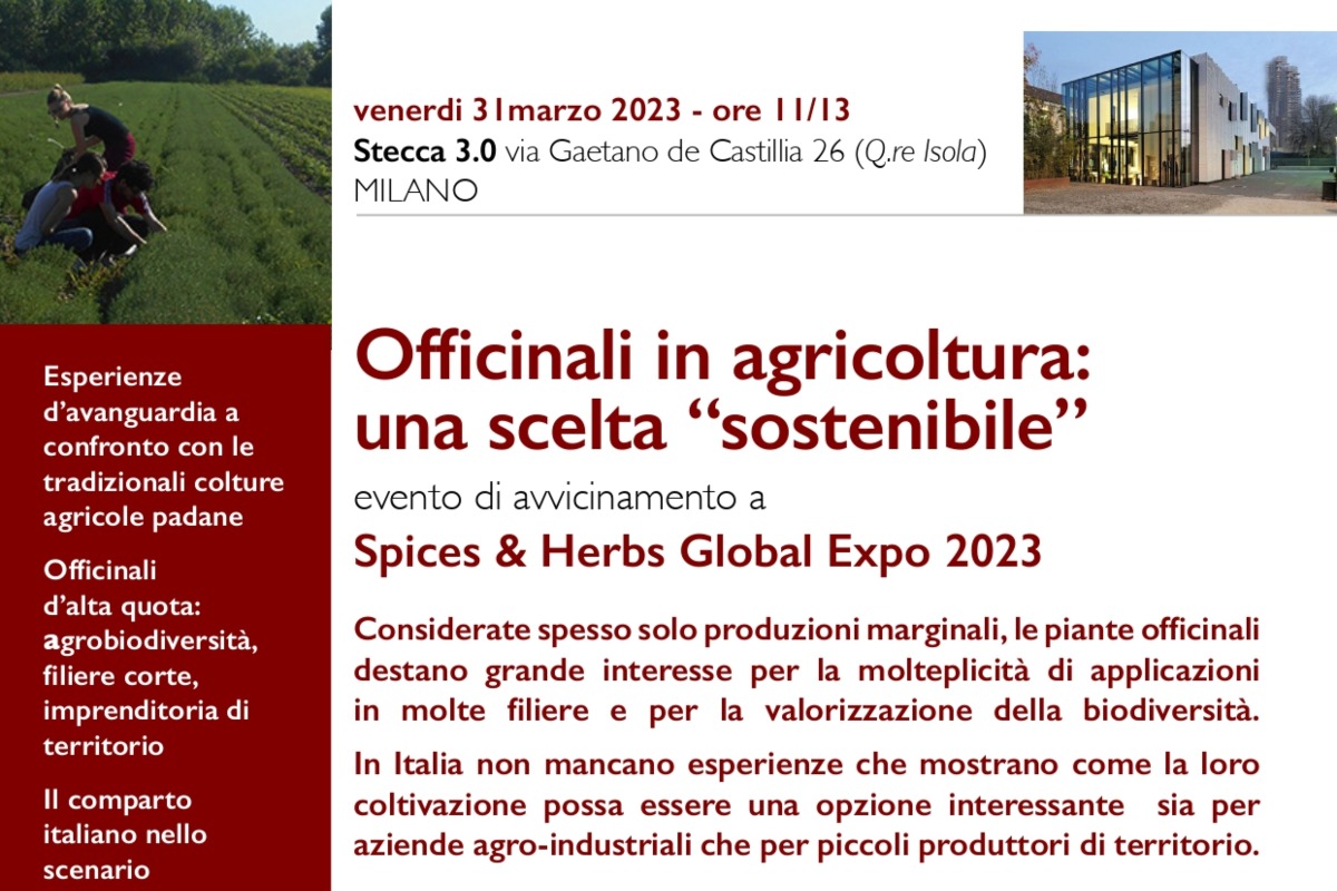 Locandina evento "Officinali in agricoltura: una scelta "sostenibile"