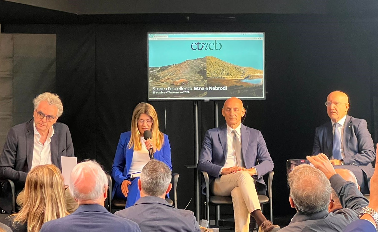 Museo Accascina Messina presentazione Etneb. Da sinistra: Sergio Scaffidi, funzionario dipartimento regionale Turismo, assessore regionale al Turismo, Elvira Amata, Orazio Micali, direttore Museo regionale Accascina di Messina, Vincenzo Caruso, assessore alla Cultura del Comune di Messina