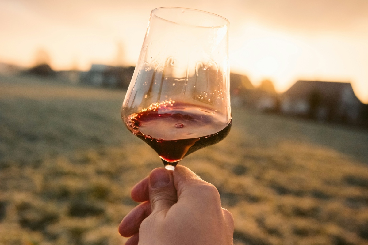 Calice di vino al tramonto