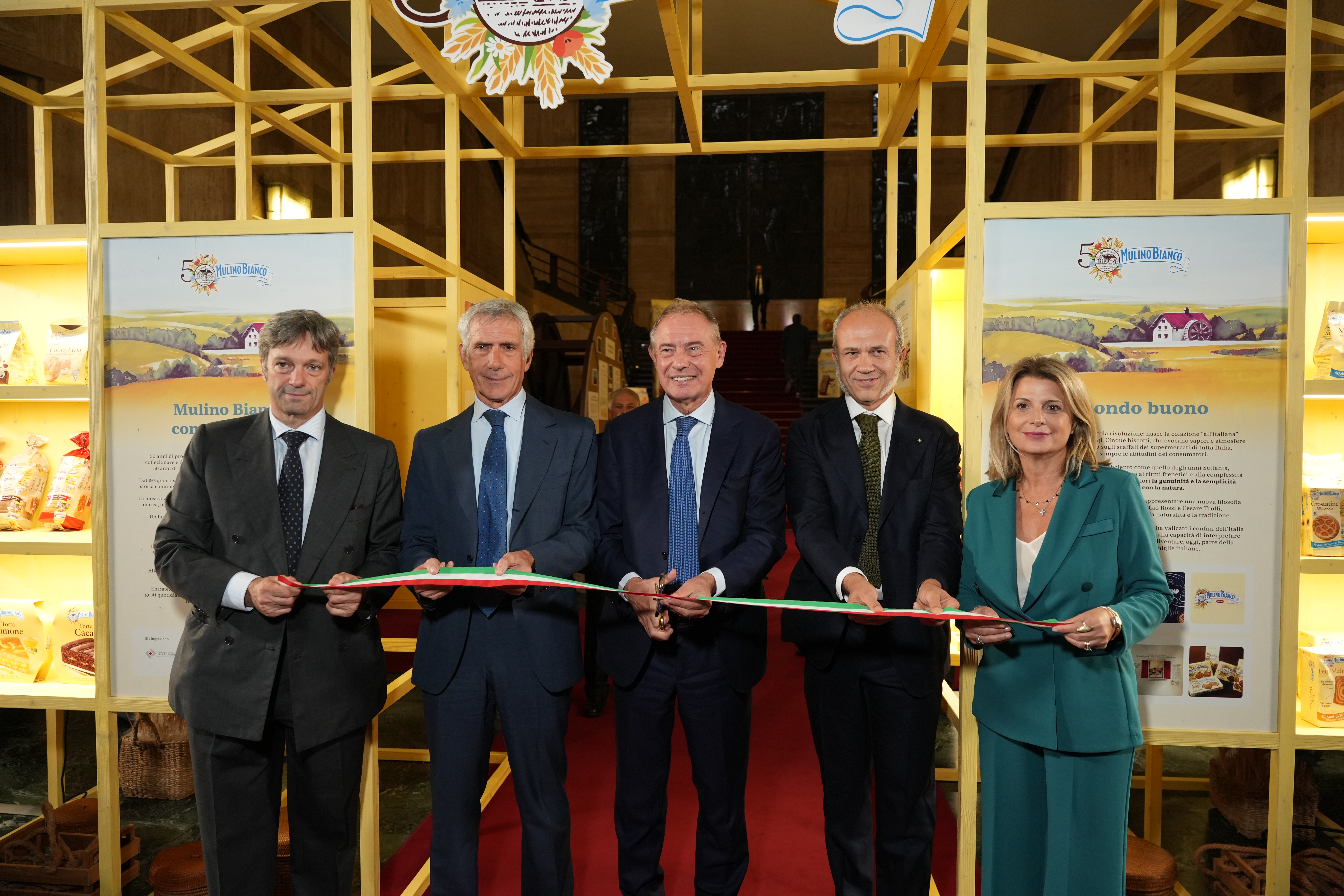 Taglio del nastro al Mimit per la mostra sui 50 anni del Mulino Bianco. Roma, 14/10/2025