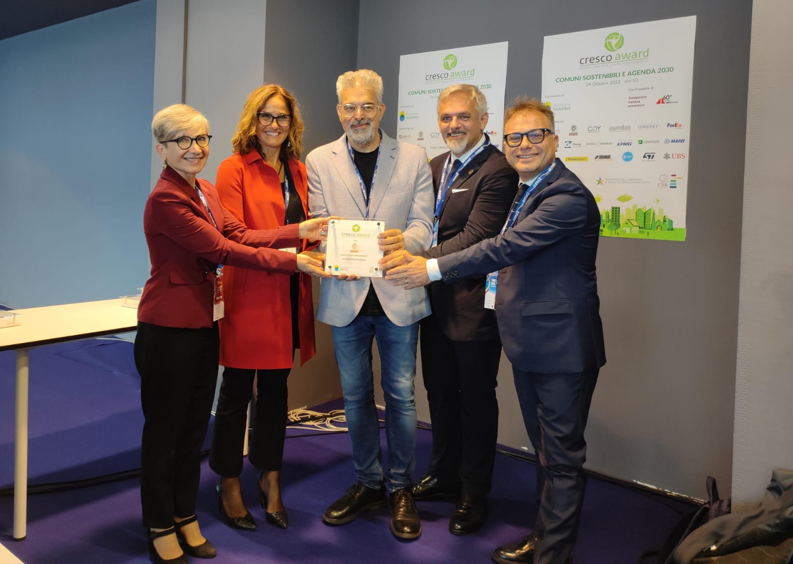 La premiazione dell'Autorità idrica pugliese a cui è andato il premio speciale Water management Cresco Award della Fondazione Sodalitas di Bureau Veritas