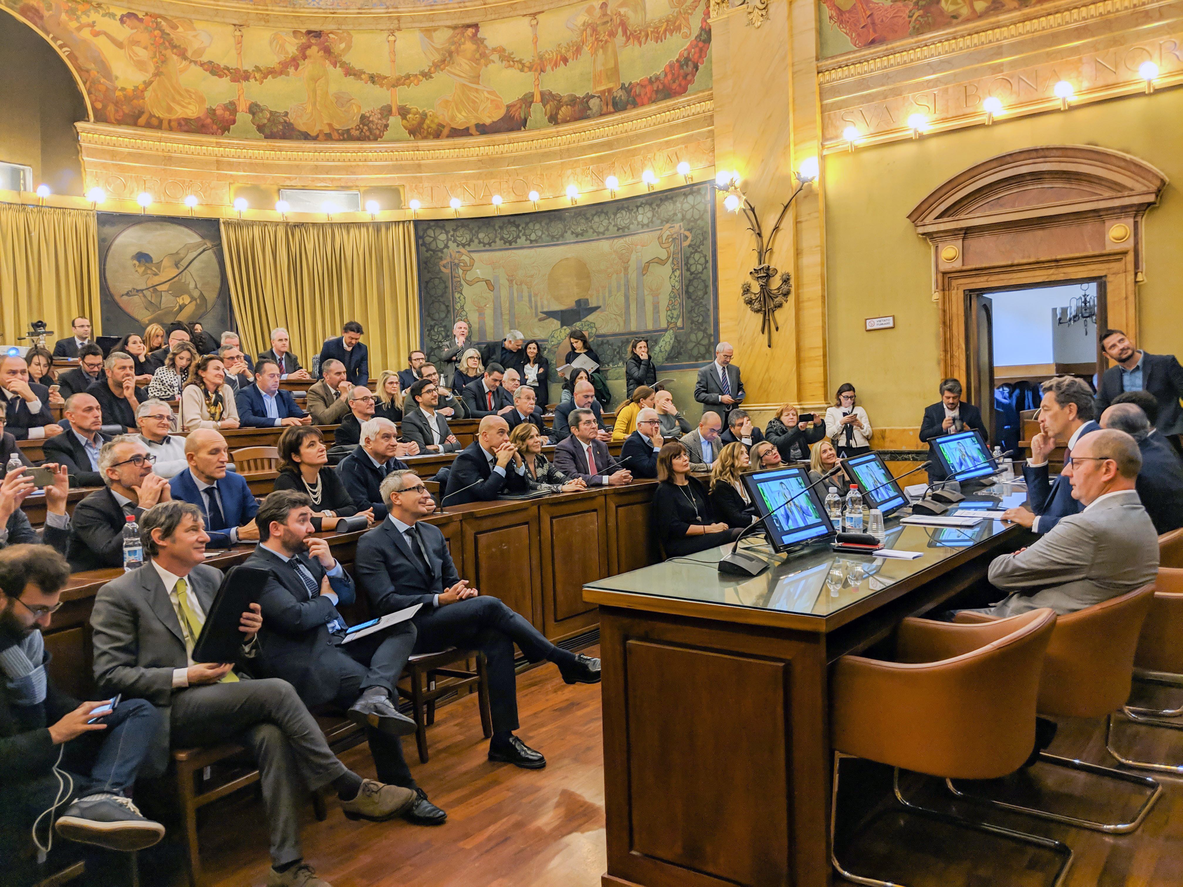 Nicola Cesare Baldrighi, Presidente AICIG Domenico Raimondo, Presidente Afidop Lorenzo Beretta, Presidente Isit Massimo Vittori, Direttore Origin, presentano Origin Italia (AICIG) presso la Sala Cavour del MIPAAFT in data 30 novembre 2018