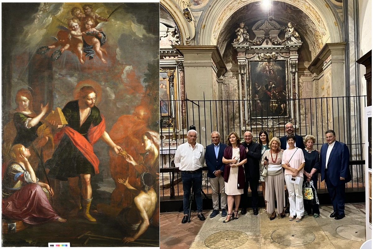 Post restauro San Lucio e partecipanti alla cerimonia di riconsegna (Chiesa di San Giuseppe, Brescia, 12 luglio 2025)