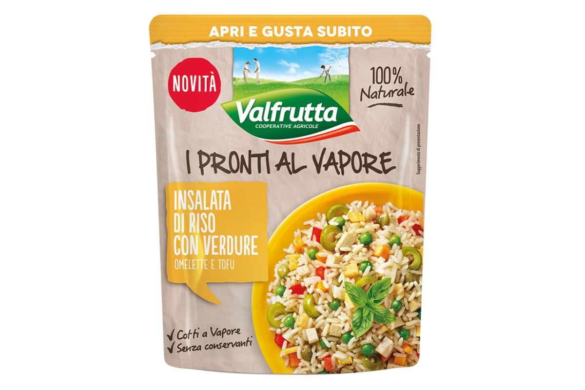 L'insalata di riso con verdure, omelette e tofu de I Pronti al Vapore Valfrutta