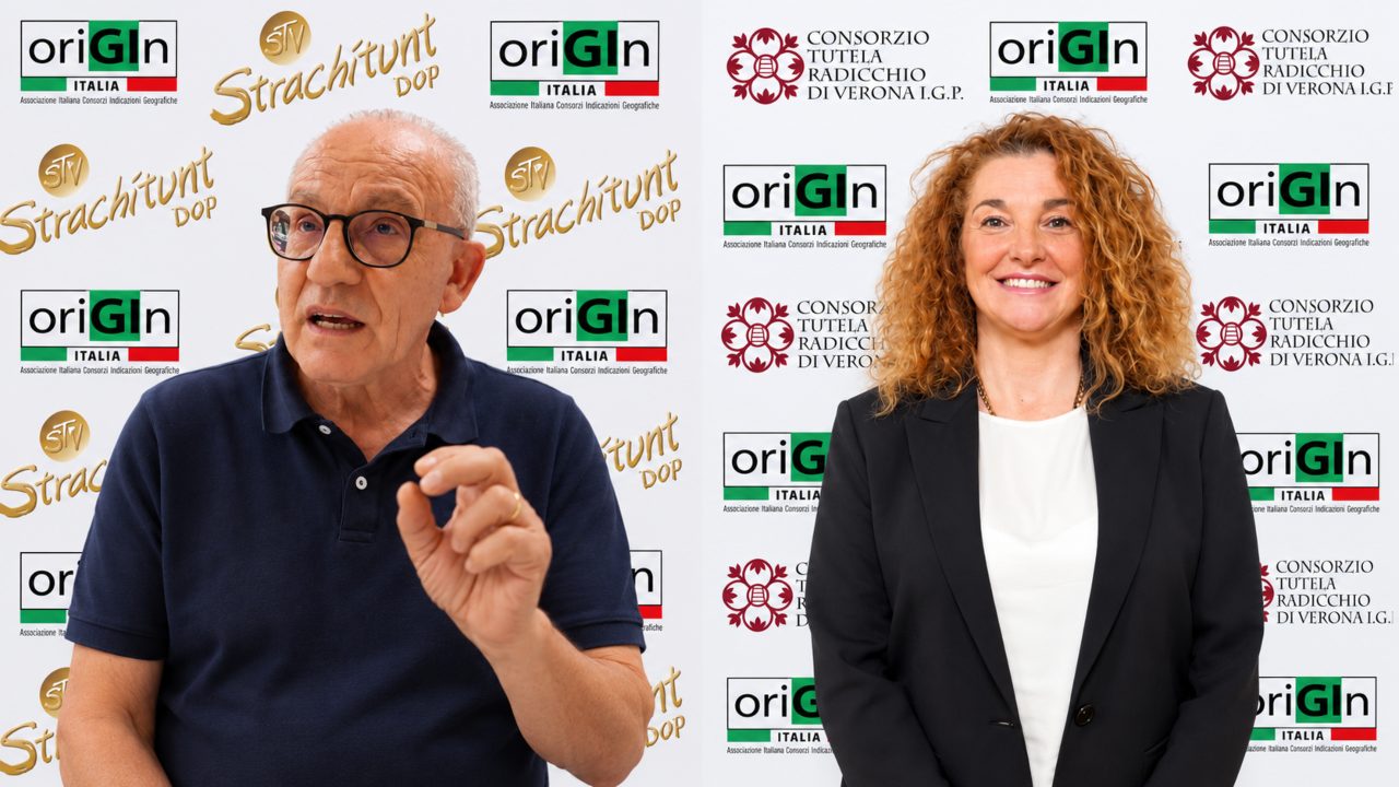 Da sinistra: Alvaro Ravasio e Cristiana Furiani, rispettivamente presidente del Consorzio per la tutela e la valorizzazione del Radicchio di Verona Igp e e presidente del Consorzio per la tutela dello Strachítunt Dop