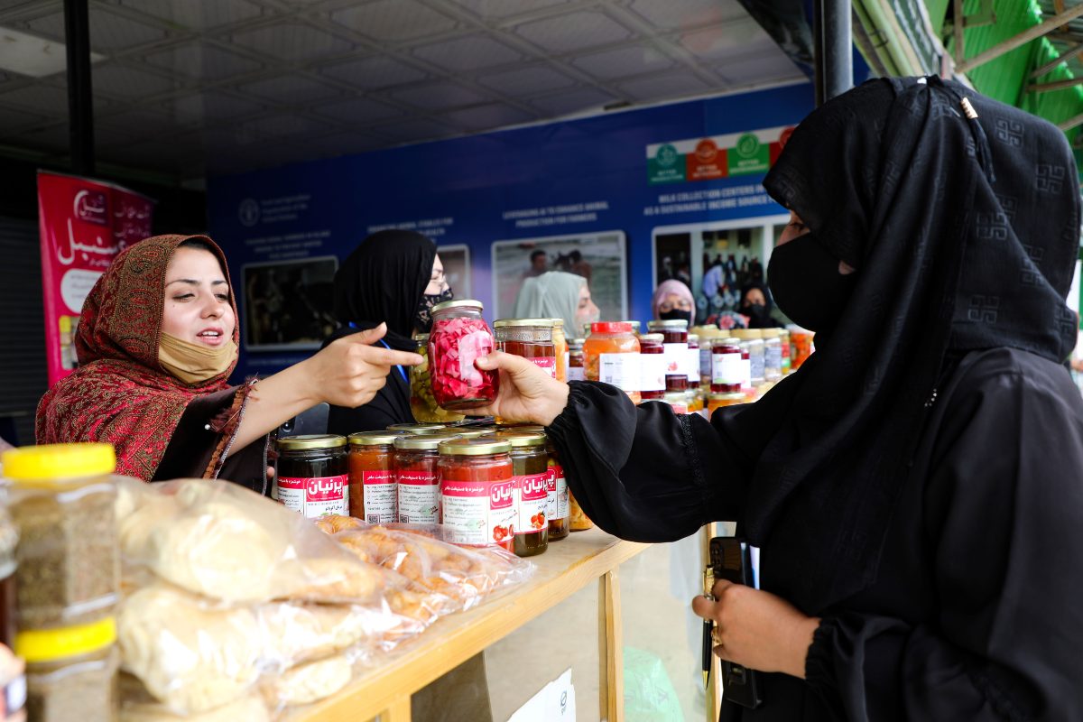 Un'imprenditrice sostenuta dalla Fao vende i suoi prodotti alla 34ª Mostra Nazionale dei Prodotti Agricoltori (AgFair) di Kabul