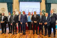 Partecipanti a convegno "Sostenibilità, Innovazione e Cooperazione nella Blue Economy per il mare Adriatico" (Ancona, 15 luglio 2025)