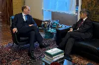 Incontro tra il presidente di Confagricootura Massimiliano Giansanti *a sx) e il presidente Ice agenzia Matteo Zoppas (a dx)