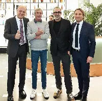 Genoa Store a Genova. Da sinistra: Dan Sucu presidente Genoa; Luca Gargano presidente Velier; ceo del Genoa, Andres Blazquez; Flavio Ricciardella dg Genoa